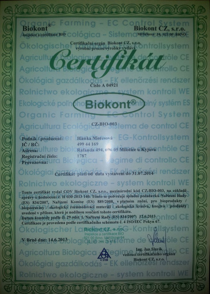 Scan certifikat Bio produkty